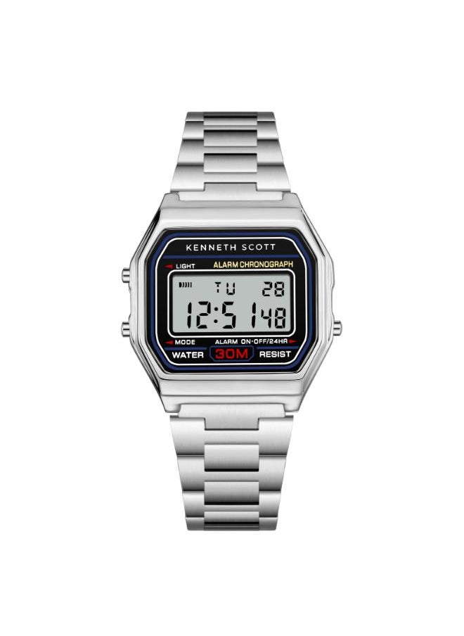 KENNETH SCOTT Men's Digital Display Watch With Silver Stainless Steel Strap - K25206-SBSB  - Image 1