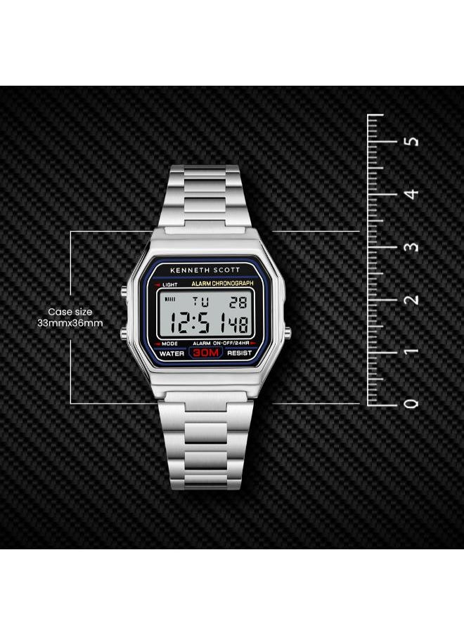 KENNETH SCOTT Men's Digital Display Watch With Silver Stainless Steel Strap - K25206-SBSB  - Image 4