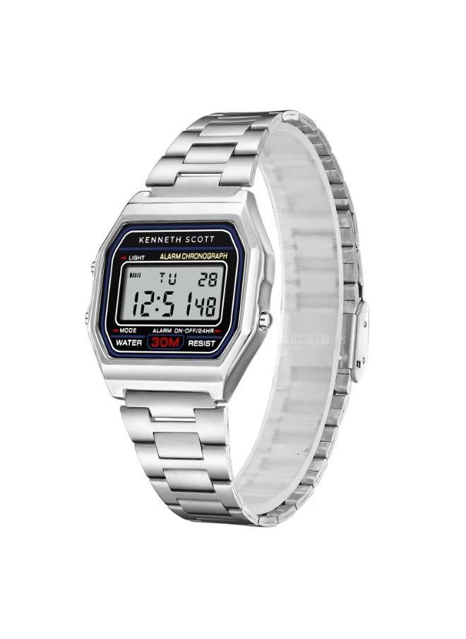 KENNETH SCOTT Men's Digital Display Watch With Silver Stainless Steel Strap - K25206-SBSB