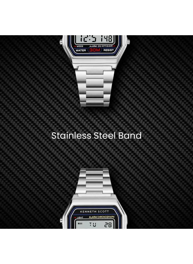 KENNETH SCOTT Men's Stainless Steel Digital Watch K25206-SBSB - 33x36 mm