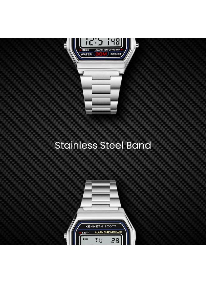KENNETH SCOTT Men's Digital Display Watch With Silver Stainless Steel Strap - K25206-SBSB  - Image 5