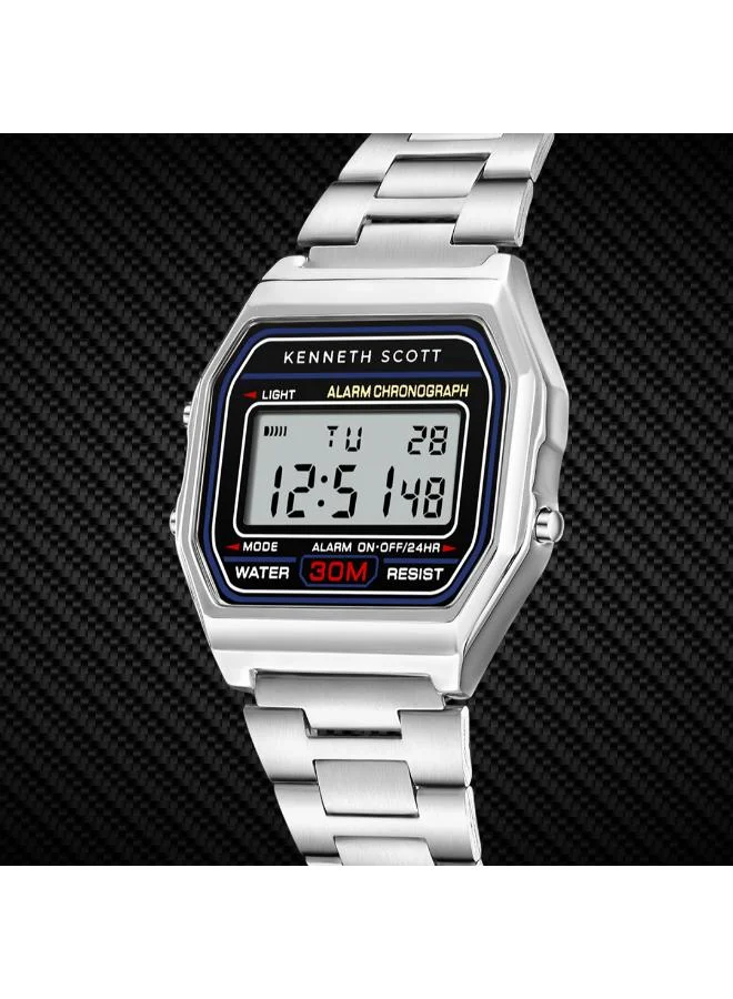 KENNETH SCOTT Men's Stainless Steel Digital Watch K25206-SBSB - 33x36 mm