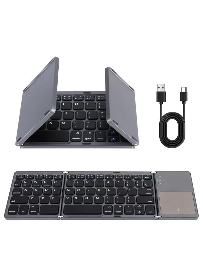 Jallan Folding Bluetooth Keyboard, Pocket Size Portable Mini Wireless Keyboard with Touchpad, Portable Ultra-Slim Foldable Keyboard for iPad Tablet Smartphone iOS Android Windows PC, Gray - Image 1