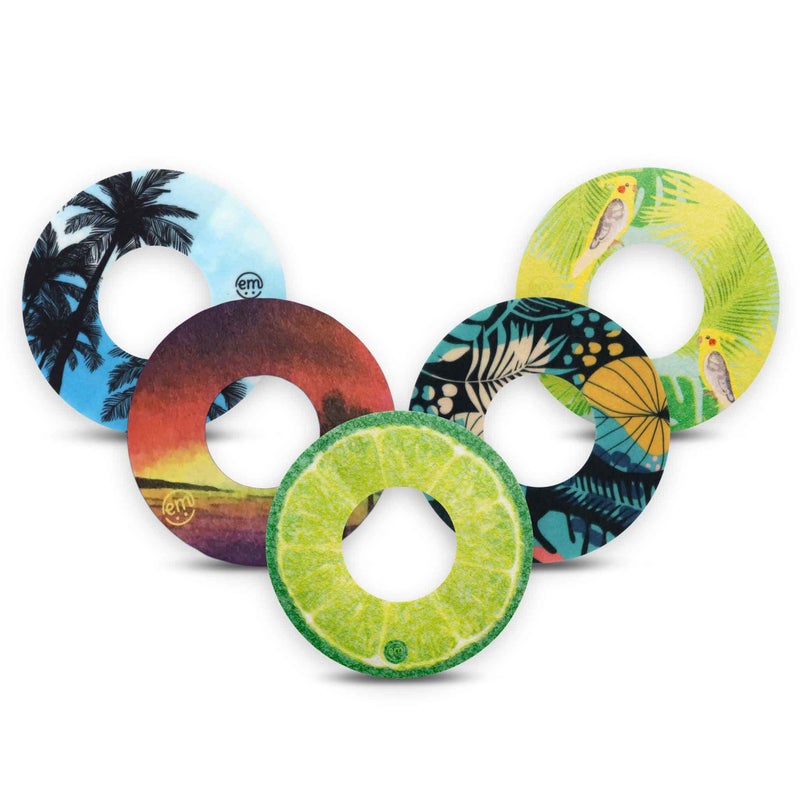 ExpressionMed Adhesive Patch for Libre 2 and Lingo 5Pack Made in The USA Waterproof Split Backing CGM Tape Tropical Paradise