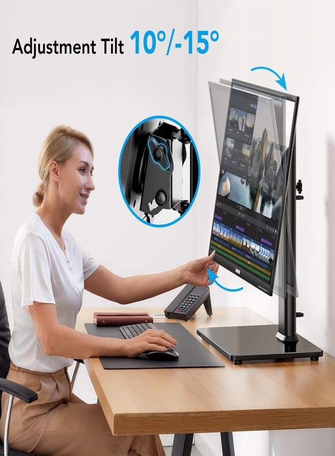 AX WABER Single Monitor Desk Stand Free-Standing Desk Mount Arm Riser for 13 inch to 32 inch Screen Freestanding VESA Mount Base, Adjustable Height, Tilt, Swivel, Rotation, Black AX05TB01 - Image 5