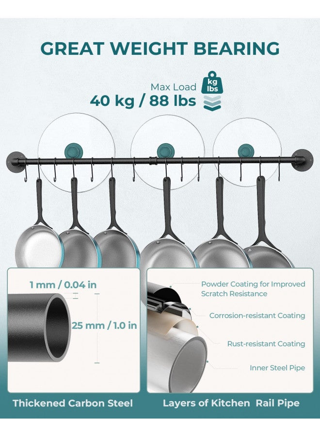 OROPY 38 inch Pot Bar Rack Wall Mounted Detachable Pans Hanging Rail Kitchen Lids Utensils Hanger with 14 S Hooks Black - Image 3