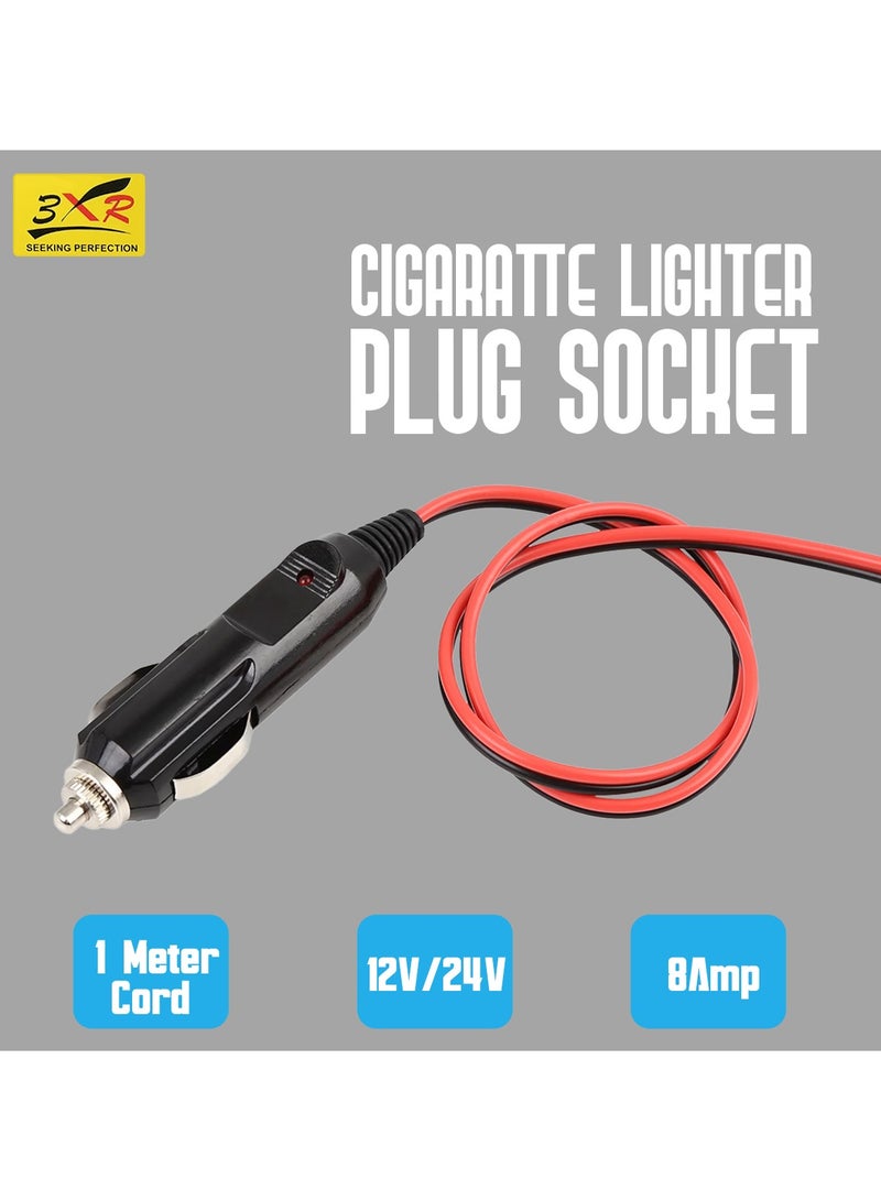 3XR Lighter Plug Socket 1 Meter Cord 8Amp 12V/24V 120W De-Luxe Fused Lighter Socket LED Indicator - Image 1