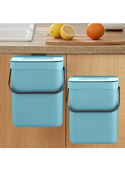 LALASTAR LALASTAR Small Trash Can with Lid Compost Bin Indoor Kitchen Sealed Under Sink for Kitchen Food Waste Bin for Countertop Mountable Garbage Can for Bathroom RV 5L13 Gal Blue 