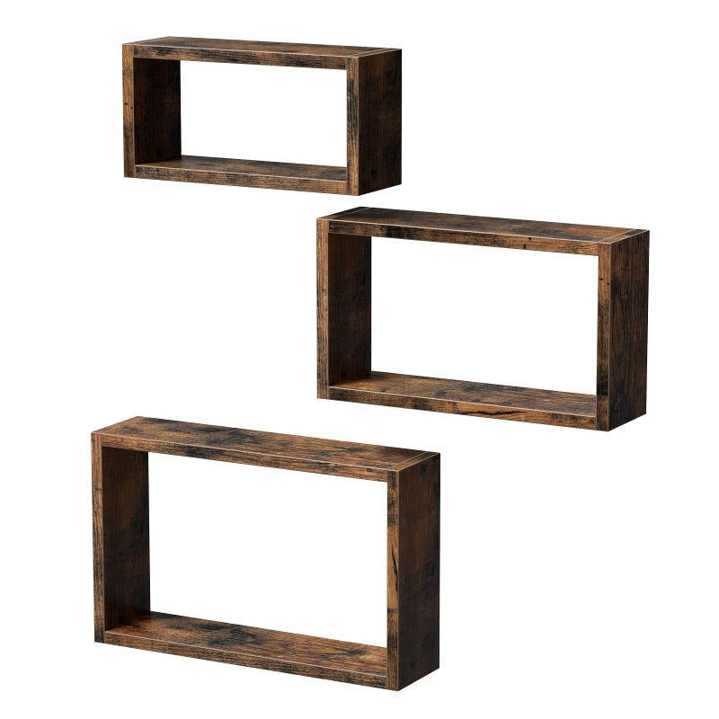 VASAGLE Set of 3 Wall Shelves Cube Shelves Length 403530 cm for Living Room Bedroom Study Room Vintage Brown LWS094X01 Rustic Brown