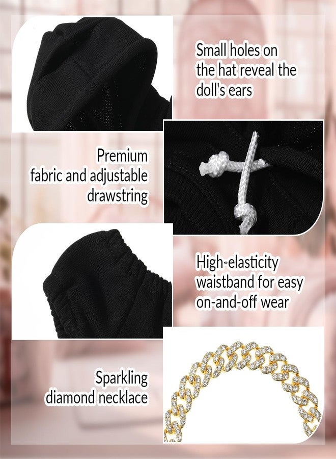 طقم سيمجوينج مكون من 3 قطع، هودي أسود بطول 17 سم، وبنطال، وسلسلة مرصعة بالألماس، إكسسوارات أنيقة للزينة والعرض (ذهبي). - Image 3