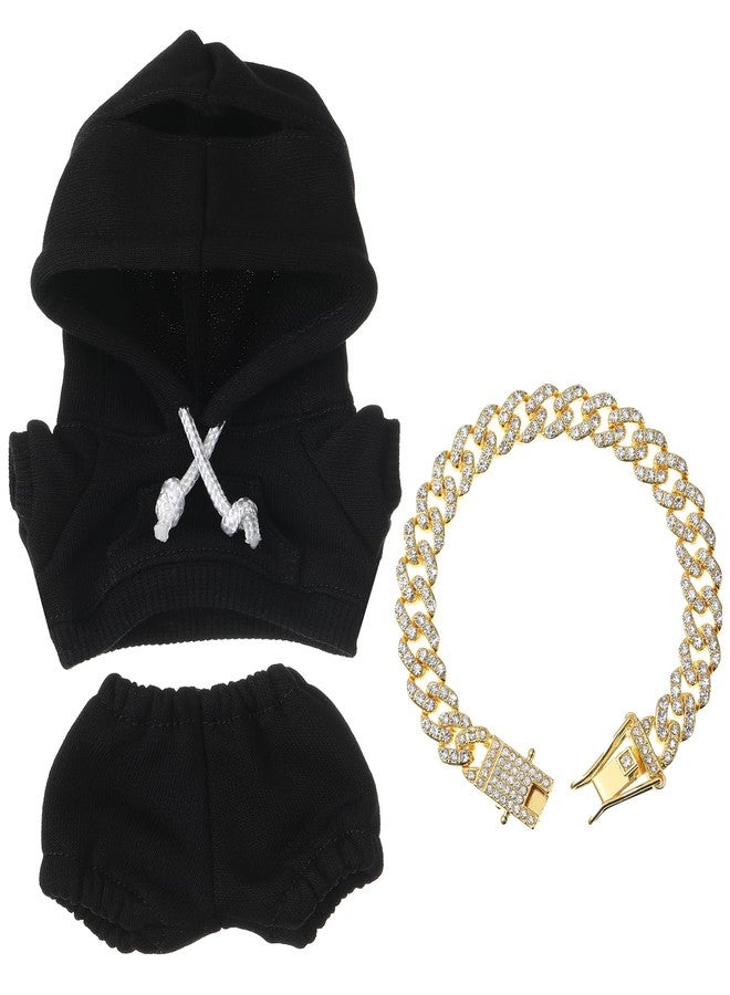 طقم سيمجوينج مكون من 3 قطع، هودي أسود بطول 17 سم، وبنطال، وسلسلة مرصعة بالألماس، إكسسوارات أنيقة للزينة والعرض (ذهبي). - Image 1