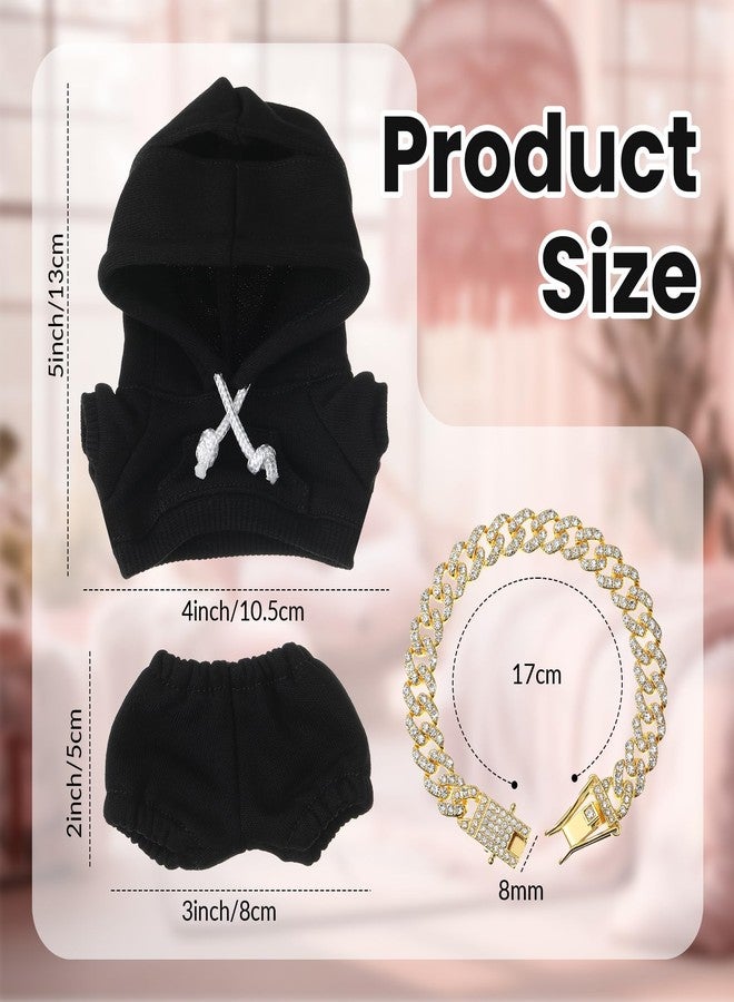 طقم سيمجوينج مكون من 3 قطع، هودي أسود بطول 17 سم، وبنطال، وسلسلة مرصعة بالألماس، إكسسوارات أنيقة للزينة والعرض (ذهبي). - Image 2