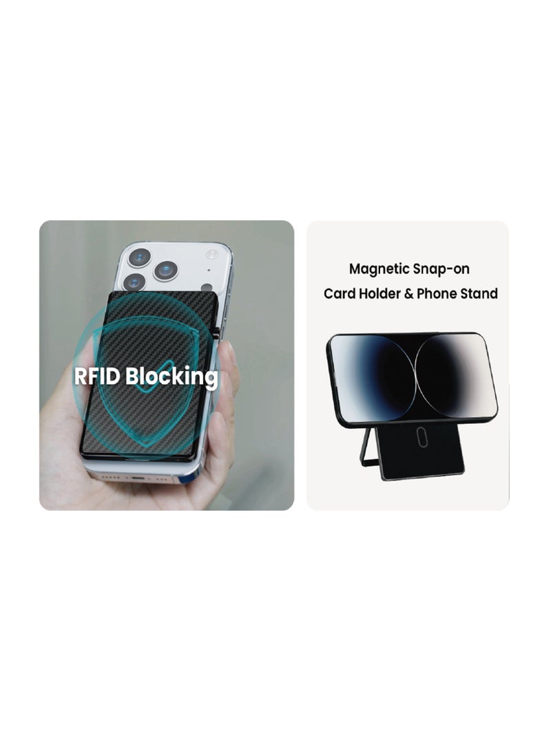 FIFTH ELEMENT VAULT MagSafe Aramid Fibre & Aluminium Card Holder Wallet with Stand for iPhone, 6-Card Slim Magnetic Mag Wallet – Black - Image 2