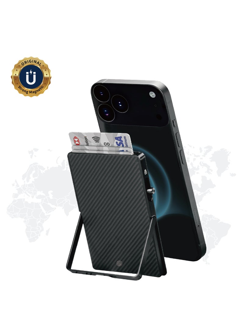 FIFTH ELEMENT VAULT MagSafe Aramid Fibre & Aluminium Card Holder Wallet with Stand for iPhone, 6-Card Slim Magnetic Mag Wallet – Black - Image 3