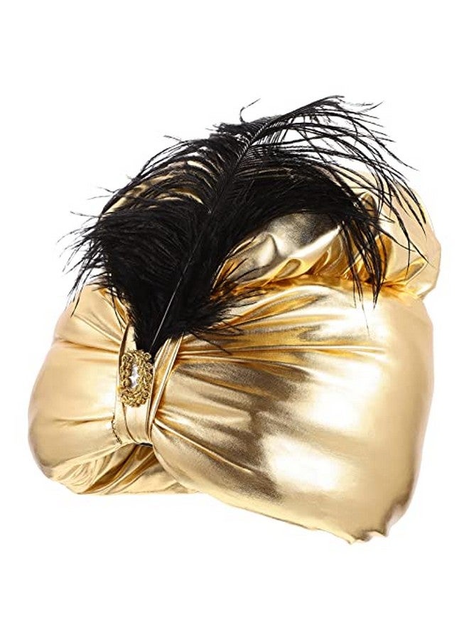Toyvian Golden Turban Hat Plume Decoration Arabian Prince Headdress Costume Hat Turban Beanie Glittered Headwrap Turban Hat Head Wear One Size Unisex Turban Hat Costume - Image 1