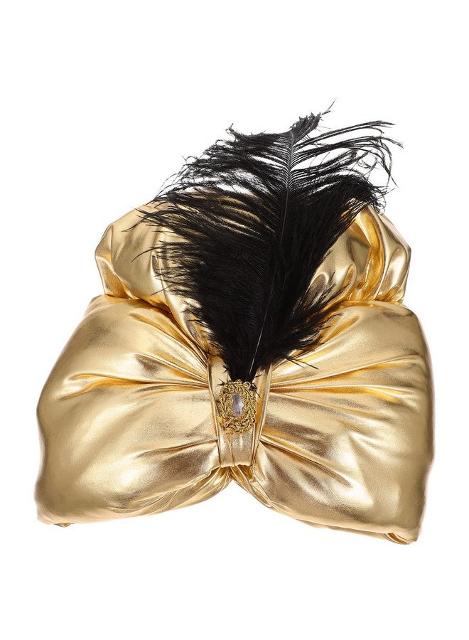 Toyvian Golden Turban Hat Plume Decoration Arabian Prince Headdress Costume Hat Turban Beanie Glittered Headwrap Turban Hat Head Wear One Size Unisex Turban Hat Costume - Image 3