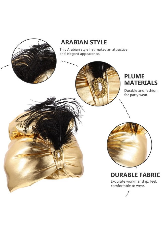 Toyvian Golden Turban Hat Plume Decoration Arabian Prince Headdress Costume Hat Turban Beanie Glittered Headwrap Turban Hat Head Wear One Size Unisex Turban Hat Costume - Image 4