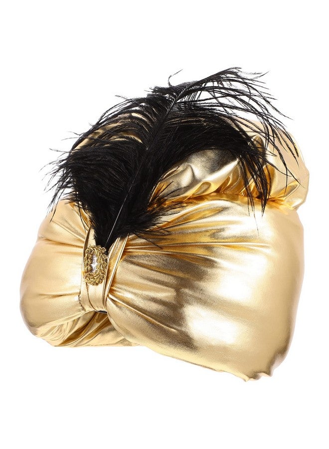 Toyvian Golden Turban Hat Plume Decoration Arabian Prince Headdress Costume Hat Turban Beanie Glittered Headwrap Turban Hat Head Wear One Size Unisex Turban Hat Costume - Image 2