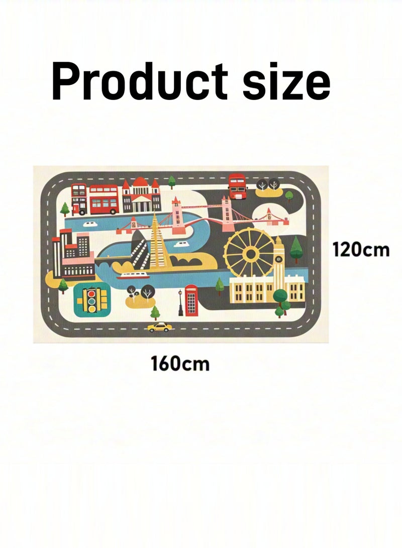 120×160cm Kids Carpet Playmat Rug, Anti-Slip Play Mat , Early Education Crawling Mat, Town City Road Rug for Playroom Bedroom, City Life Road Traffic Educational Carpet Play Rug for Kids Baby - Image 2