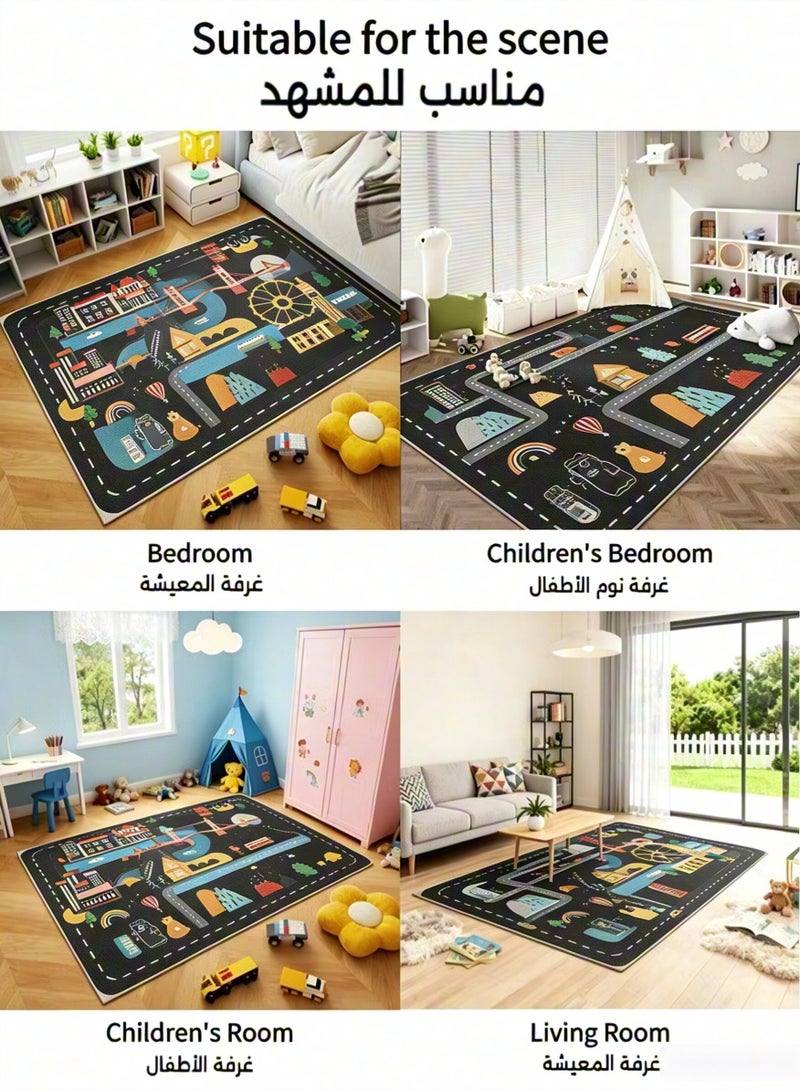 120×160cm Kids Carpet Playmat Rug, Anti-Slip Play Mat , Early Education Crawling Mat, Town City Road Rug for Playroom Bedroom, City Life Road Traffic Educational Carpet Play Rug for Kids Baby - Image 4