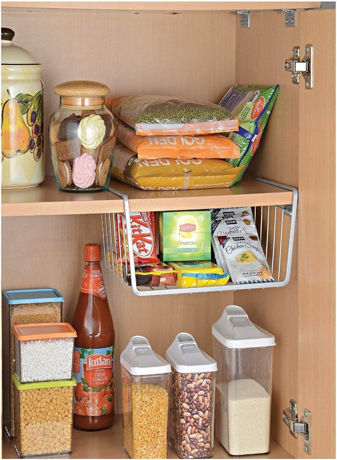 AKDC Home Cube 1 Pc Under Shelf Basket Wire Rack Easily Slides Under Shelves For Extra Cabinet Storage - White  - Image 3