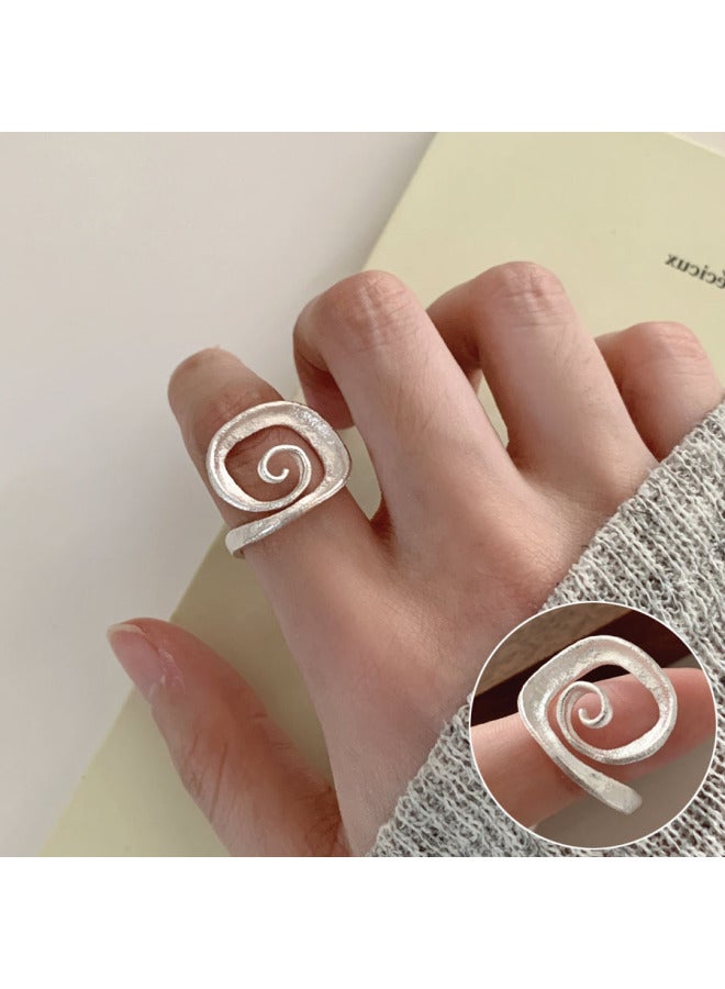 Geometric Curved Surface Ring Women's Light Luxury Exquisite Wide Edge Irregular S925 Silver Plated Open Ring Personalized Finger Ring Trendy