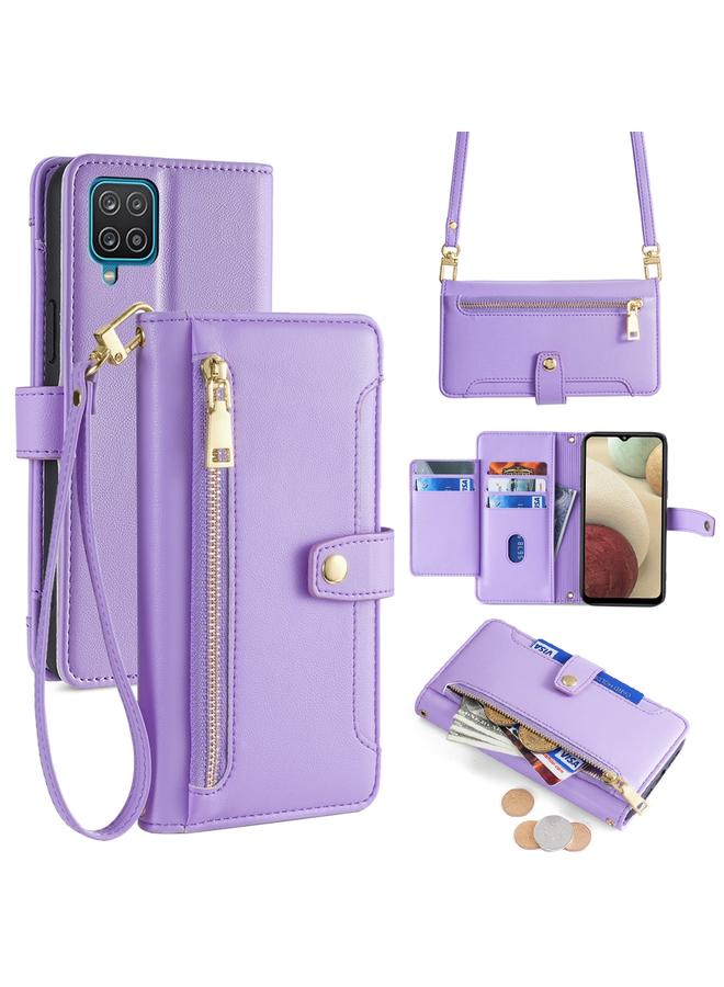 erorex Case For Samsung Galaxy A12 Sheep Texture Cross-body Zipper Wallet Leather Phone Case  - Image 1
