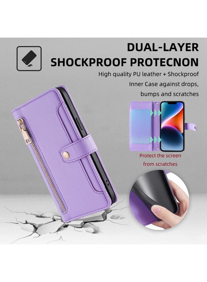 erorex Case For Samsung Galaxy A12 Sheep Texture Cross-body Zipper Wallet Leather Phone Case  - Image 4