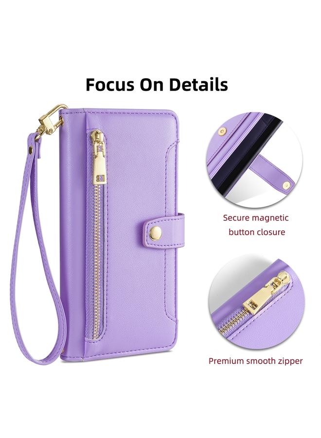 erorex Case For Samsung Galaxy A12 Sheep Texture Cross-body Zipper Wallet Leather Phone Case  - Image 3