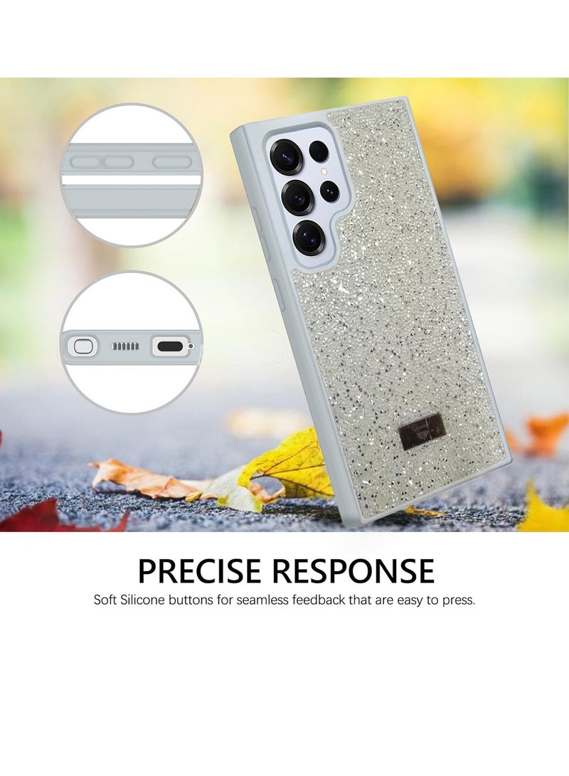 Techie غطاء خلفي أنيق فاخر متلألئ من الماس والخرز لسامسونج جالاكسي S24 ألترا - أبيض - Image 2