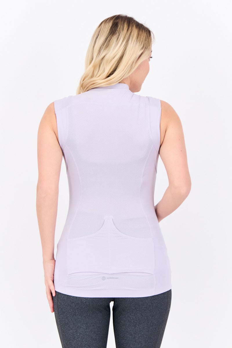 Adidas تي شيرت رياضي نسائي بأكمام قصيرة لركوب الدراجات، بنفسجي فاتح - Image 3