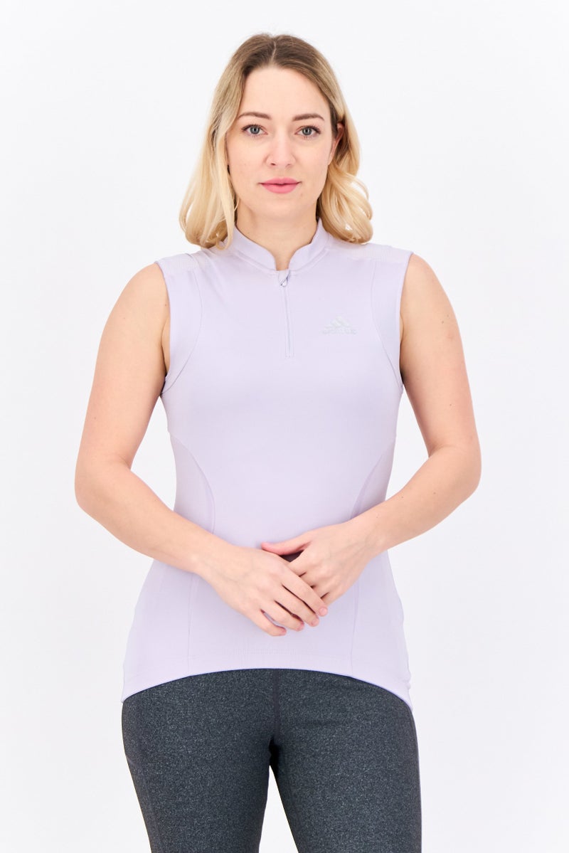 Adidas تي شيرت رياضي نسائي بأكمام قصيرة لركوب الدراجات، بنفسجي فاتح - Image 1