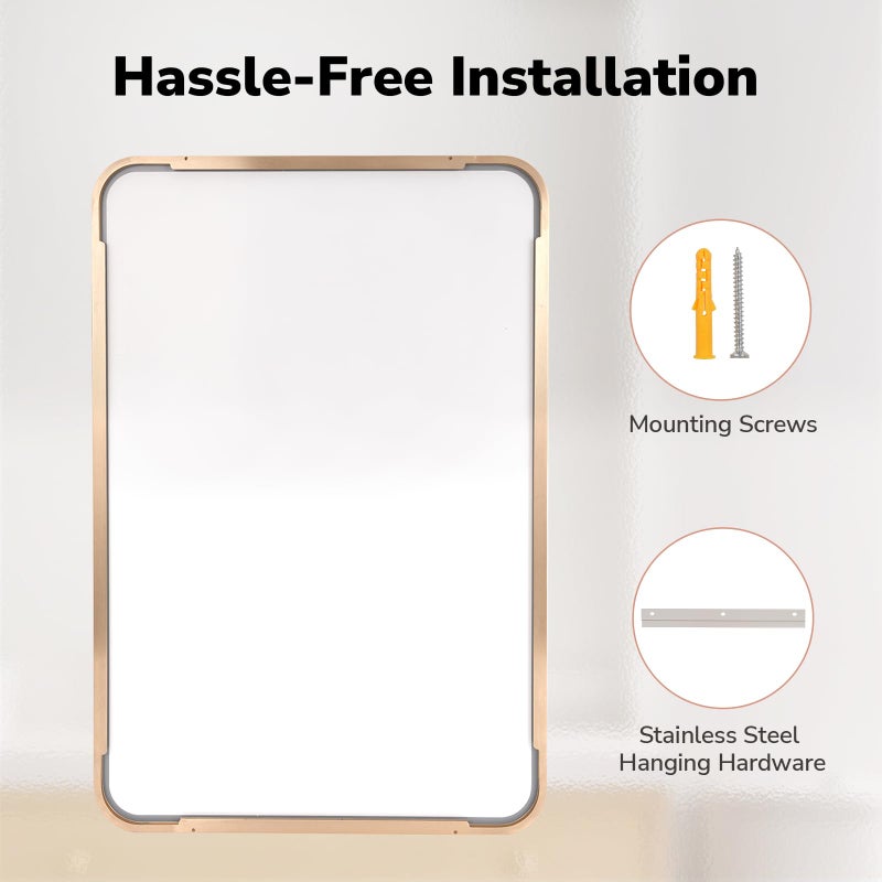 USHOWER Gold Bathroom Mirrors 22"x30" 2 Pack, Brushed Gold Rounded Rectangle Mirrors for Over Sink, Aluminum Frame, Anti-Rust, Tempered Glass, Horizontal or Vertical Mounted - Image 5