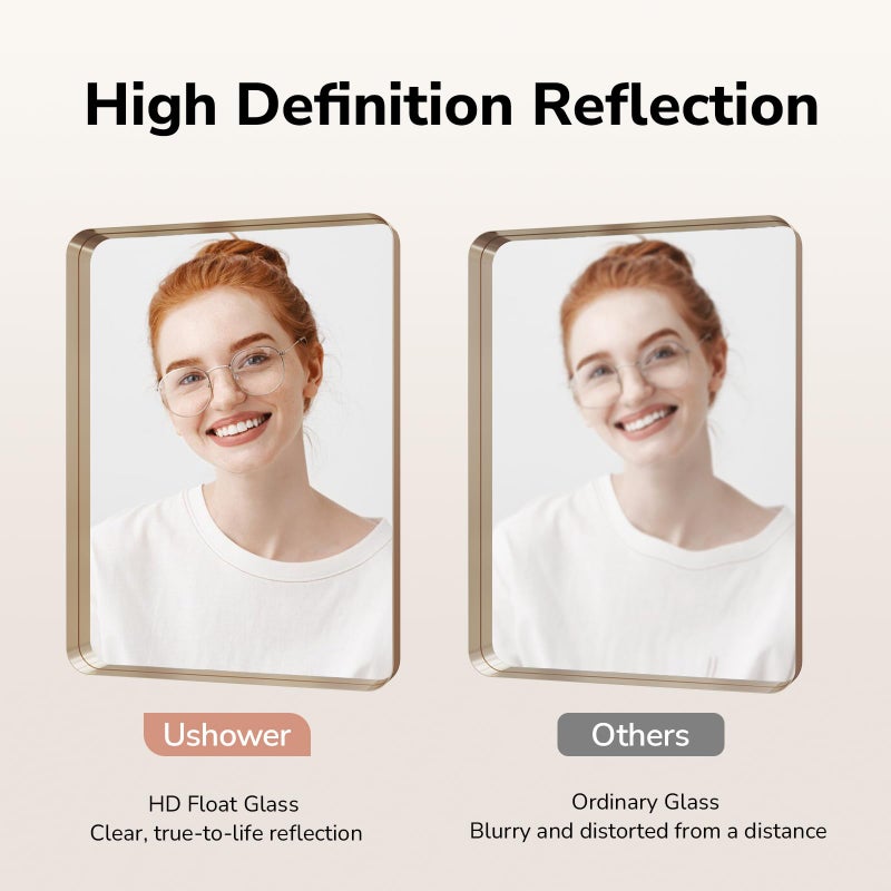 USHOWER Gold Bathroom Mirrors 22"x30" 2 Pack, Brushed Gold Rounded Rectangle Mirrors for Over Sink, Aluminum Frame, Anti-Rust, Tempered Glass, Horizontal or Vertical Mounted - Image 3