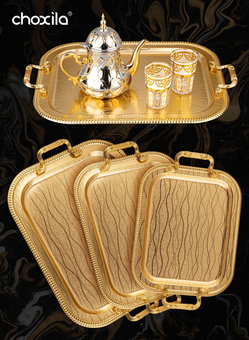 choxila 3pcs/set Golden tray with handles, storage tray, snack and afternoon tea tray, coffee set tray,candlestick tray, stainless steel,for placing tableware, coffee utensils, jewelry, candlesticks,suitable for dining room, living room,bedroom, afternoon tea, hotel, office, home party - Image 1