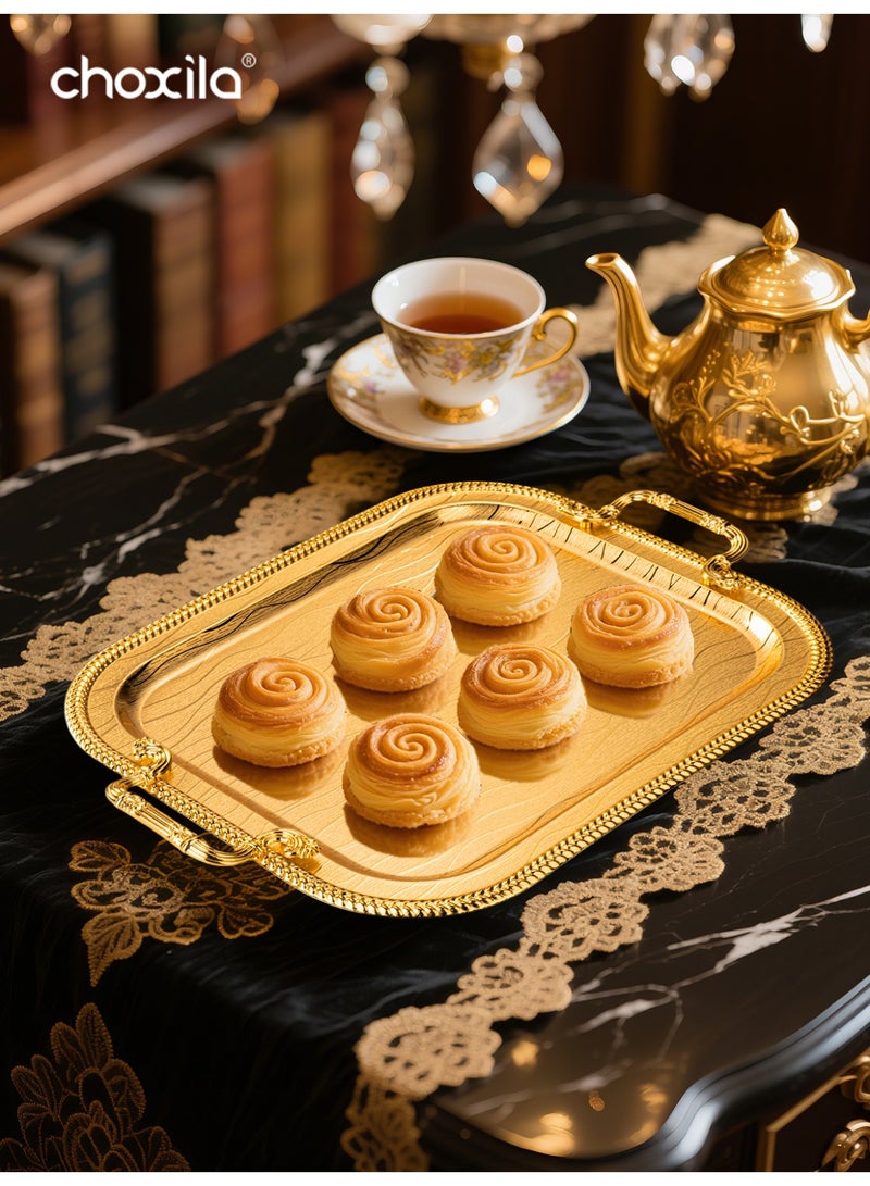 choxila 3pcs/set Golden tray with handles, storage tray, snack and afternoon tea tray, coffee set tray,candlestick tray, stainless steel,for placing tableware, coffee utensils, jewelry, candlesticks,suitable for dining room, living room,bedroom, afternoon tea, hotel, office, home party - Image 2