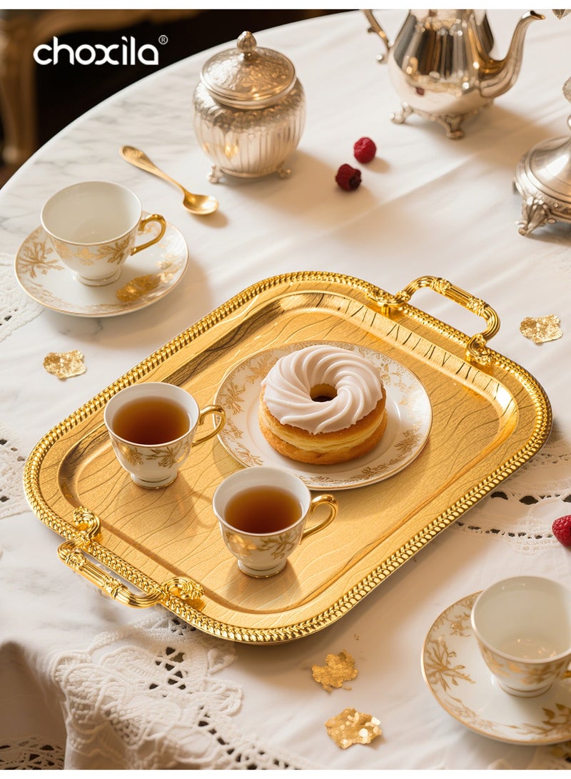 choxila 3pcs/set Golden tray with handles, storage tray, snack and afternoon tea tray, coffee set tray,candlestick tray, stainless steel,for placing tableware, coffee utensils, jewelry, candlesticks,suitable for dining room, living room,bedroom, afternoon tea, hotel, office, home party - Image 4
