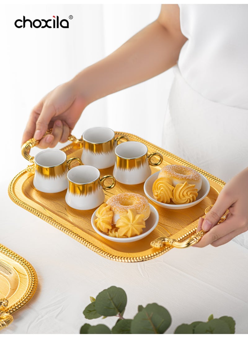 choxila 3pcs/set Golden tray with handles, storage tray, snack and afternoon tea tray, coffee set tray,candlestick tray, stainless steel,for placing tableware, coffee utensils, jewelry, candlesticks,suitable for dining room, living room,bedroom, afternoon tea, hotel, office, home party - Image 5