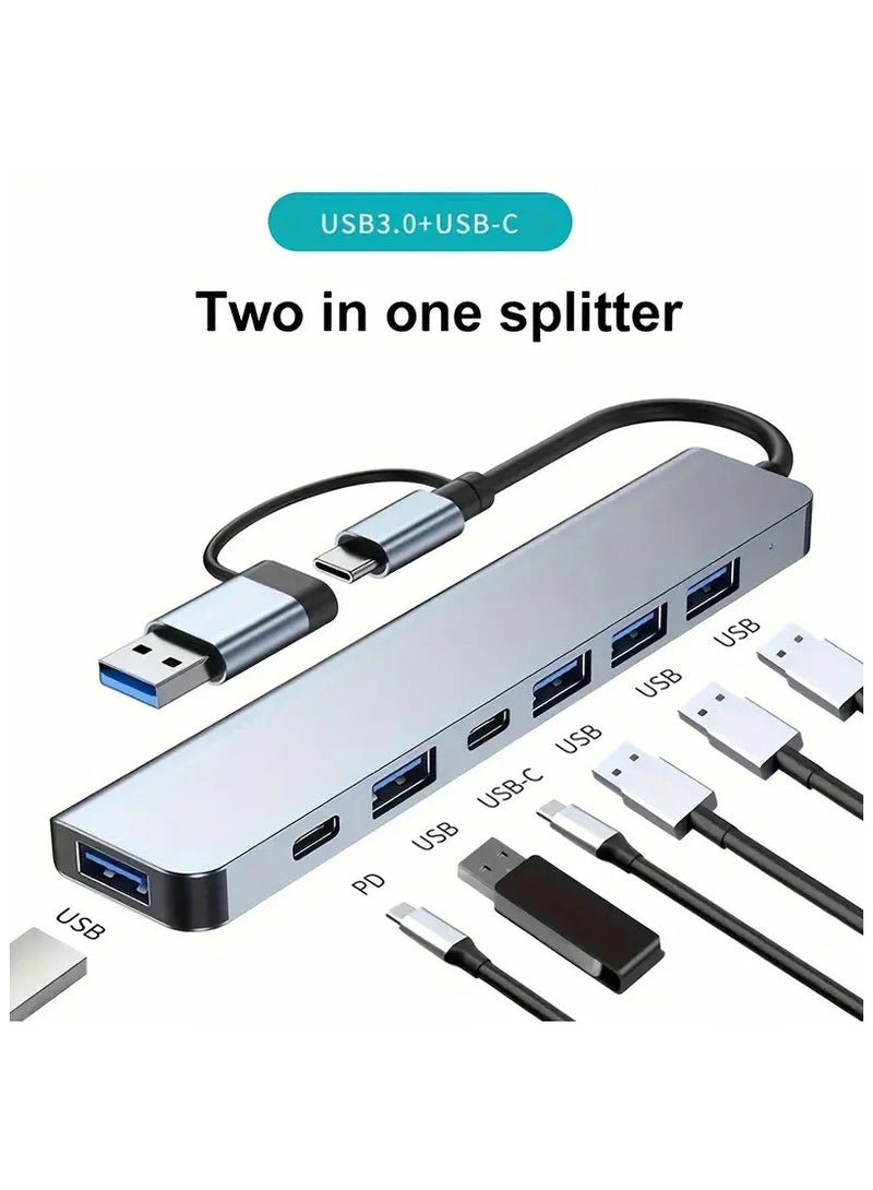 موزع USB C موزع USB 7 في 1 محول USB متعدد المنافذ مع 5 منافذ USB 1 منفذ شحن USB-C 60 وات PD لأجهزة MacBook Pro/iPad Pro/Surface Pro/HP كمبيوتر محمول/هواتف Galaxy - Image 1