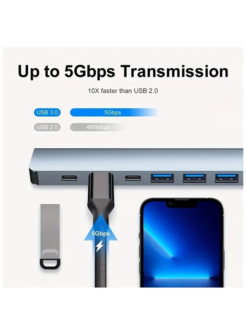 موزع USB C موزع USB 7 في 1 محول USB متعدد المنافذ مع 5 منافذ USB 1 منفذ شحن USB-C 60 وات PD لأجهزة MacBook Pro/iPad Pro/Surface Pro/HP كمبيوتر محمول/هواتف Galaxy - Image 2