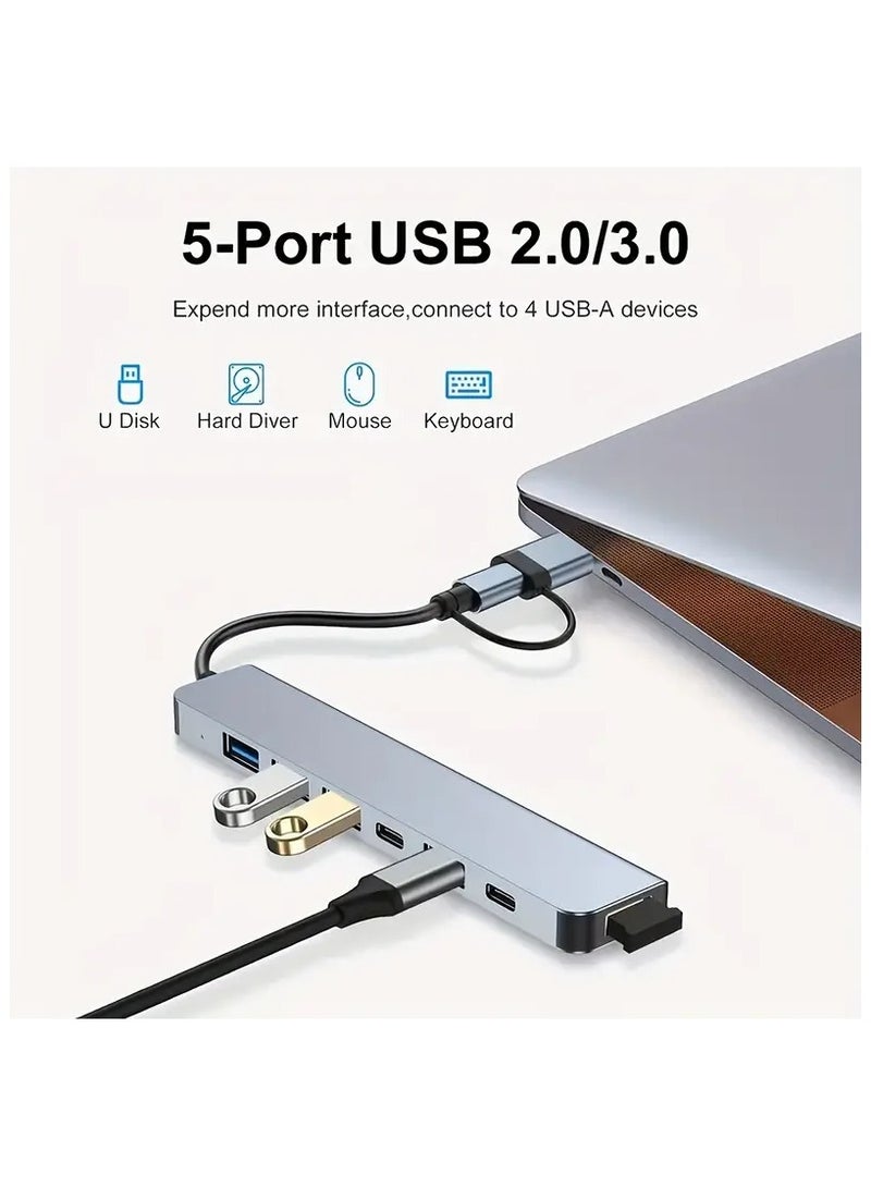 موزع USB C موزع USB 7 في 1 محول USB متعدد المنافذ مع 5 منافذ USB 1 منفذ شحن USB-C 60 وات PD لأجهزة MacBook Pro/iPad Pro/Surface Pro/HP كمبيوتر محمول/هواتف Galaxy - Image 4