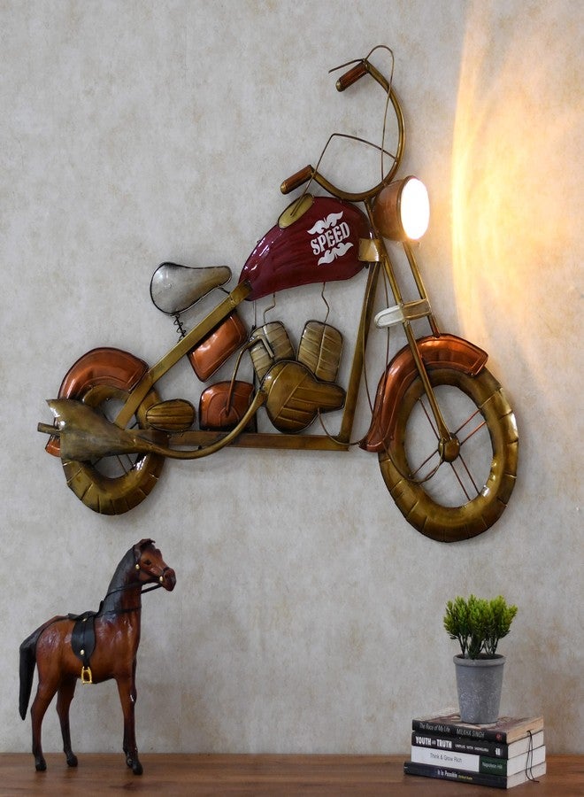 CRAFT TREE Metal Handpainted Wall Hanging Bike Showpiece with LED Lights | Decorative Wall Art for Living Room, Home, and Office | Unique Gift for Bike Lovers | Multicolor - Image 1