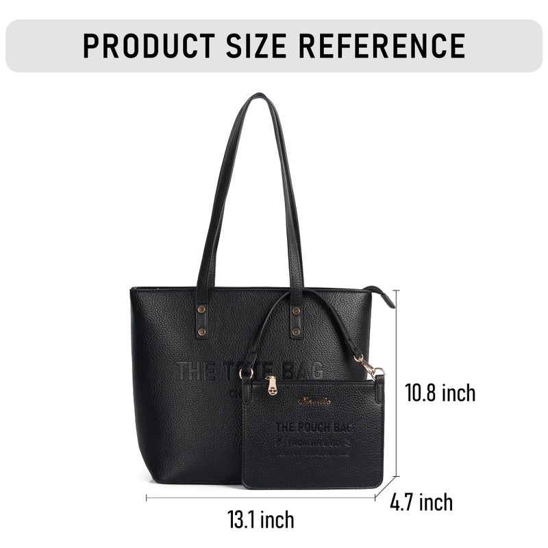 Chinllo Tote Bag for Women, Large Top Handle Handbags Purse Set with Clutch Bag (D.Black) - Image 3