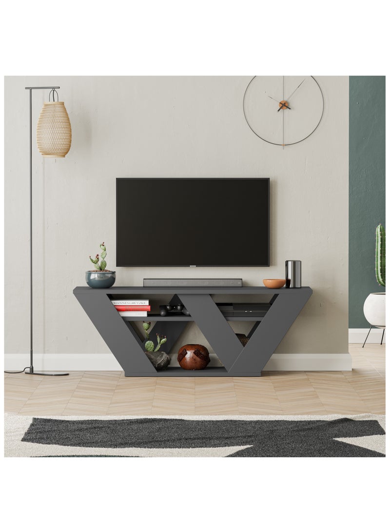 Mourah Home Pipralla Modern TV Stand for TVs Up to 43 Inches - Geometric Storage Shelves - Console for Living Room, Bedroom, or Office - 30x40x110 CM - Dark Grey - Image 1