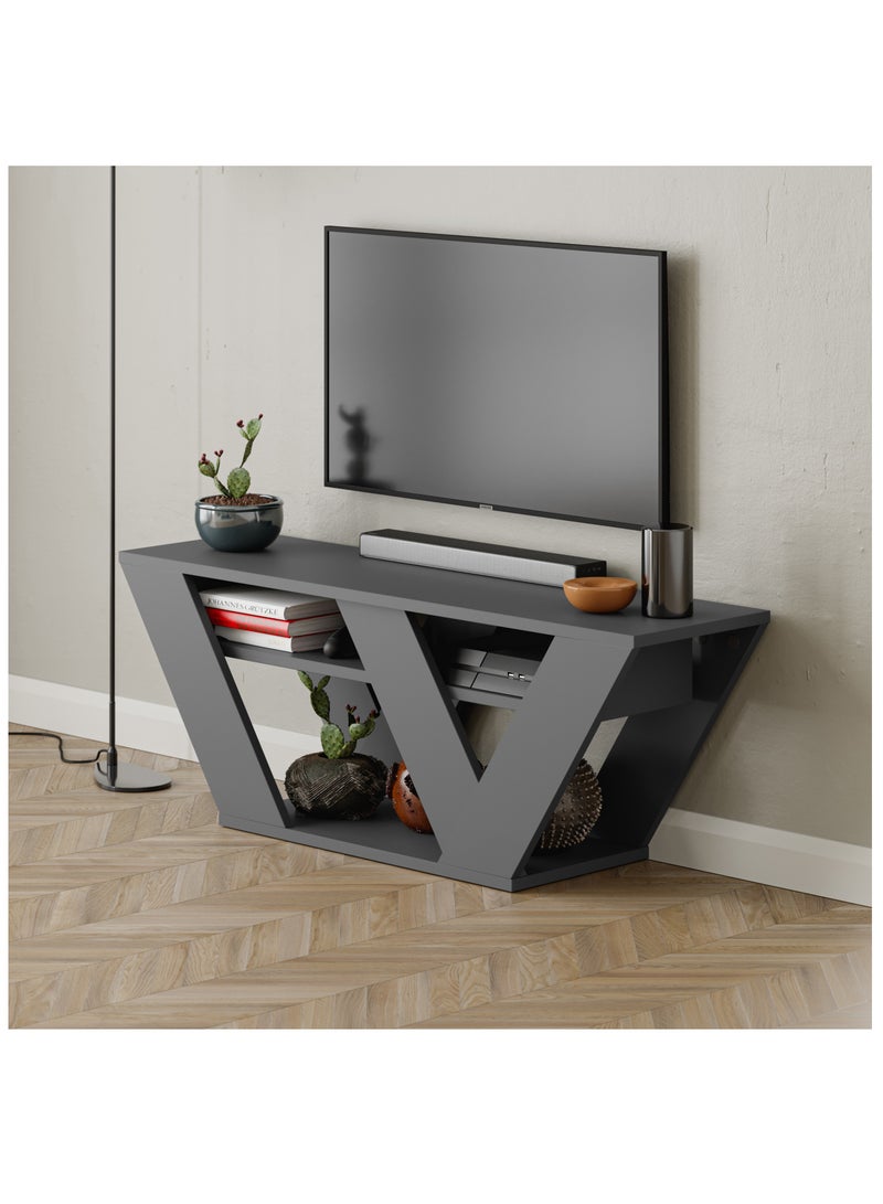 Mourah Home Pipralla Modern TV Stand for TVs Up to 43 Inches - Geometric Storage Shelves - Console for Living Room, Bedroom, or Office - 30x40x110 CM - Dark Grey - Image 2