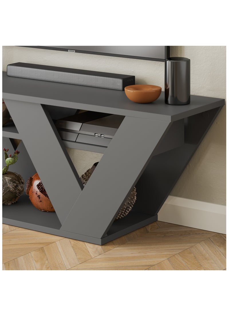 Mourah Home Pipralla Modern TV Stand for TVs Up to 43 Inches - Geometric Storage Shelves - Console for Living Room, Bedroom, or Office - 30x40x110 CM - Dark Grey - Image 3