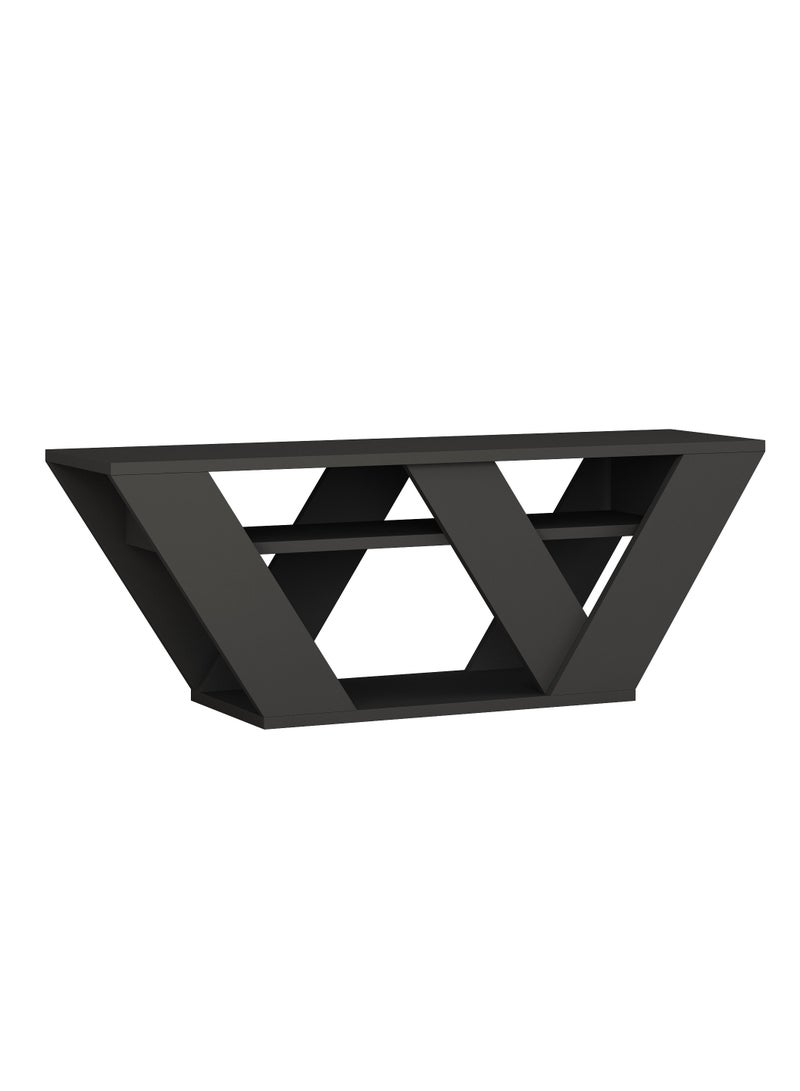 Mourah Home Pipralla Modern TV Stand for TVs Up to 43 Inches - Geometric Storage Shelves - Console for Living Room, Bedroom, or Office - 30x40x110 CM - Dark Grey - Image 4