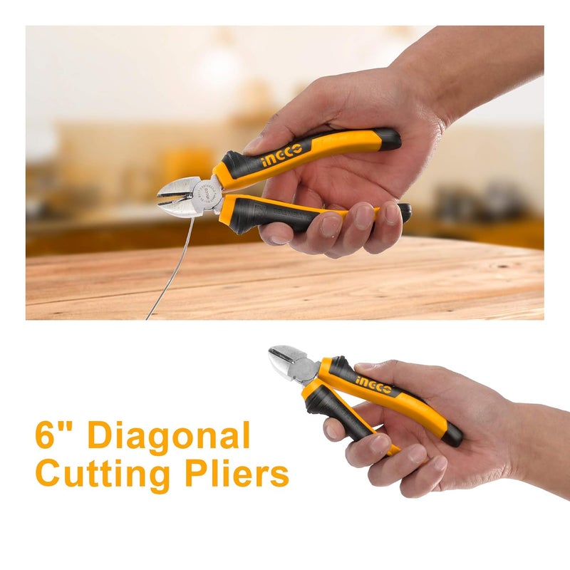 INGCO مجموعة كماشة 3 قطع، تشمل كماشة 8"" متعددة الاستخدام، كماشة 6"" ذات أنف طويل، كماشة 6"" لقص الزوايا للاستخدام المنزلي، DIY، إصلاح المركبات، تجميع المعدات، صيانة الآلات - Image 4