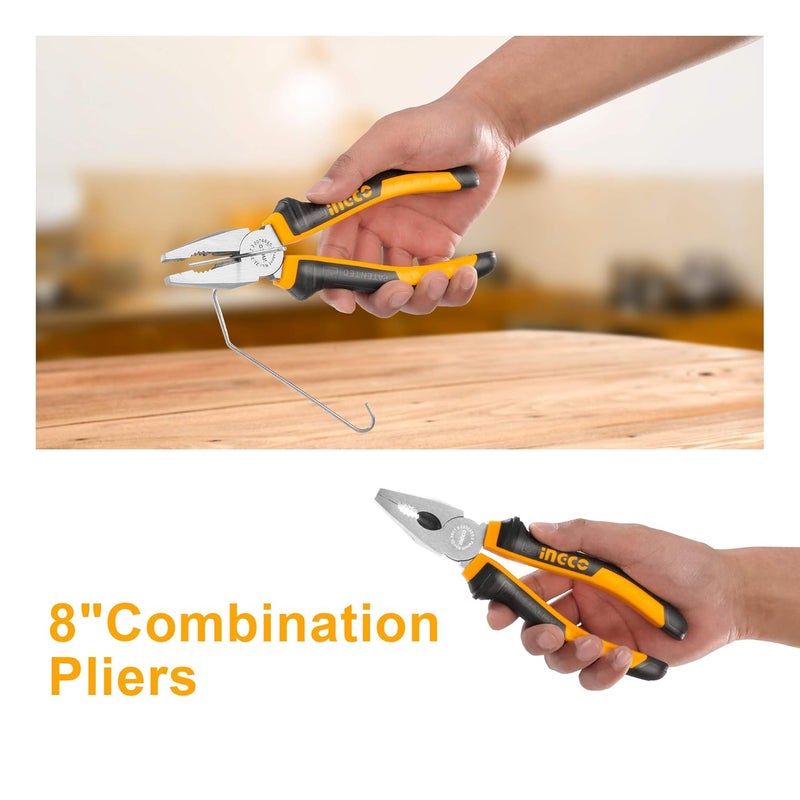 INGCO مجموعة كماشة 3 قطع، تشمل كماشة 8"" متعددة الاستخدام، كماشة 6"" ذات أنف طويل، كماشة 6"" لقص الزوايا للاستخدام المنزلي، DIY، إصلاح المركبات، تجميع المعدات، صيانة الآلات - Image 3