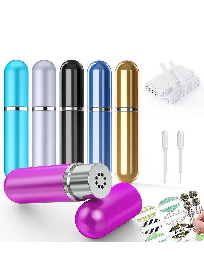 Lulupaxton أنابيب استنشاق الأنف للعلاج بالروائح للزيوت الأساسية قابلة لإعادة الاستخدام محمولة من الألمنيوم الفارغ مع 2 قطارة صغيرة و 24 فتيلة قطنية و 24 ملصق قابل للكتابة 6 عبوات - Image 1